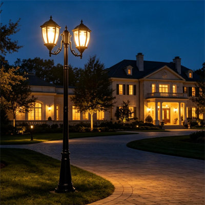 Solar Post Light Streetlight Black Aluminium (Full)