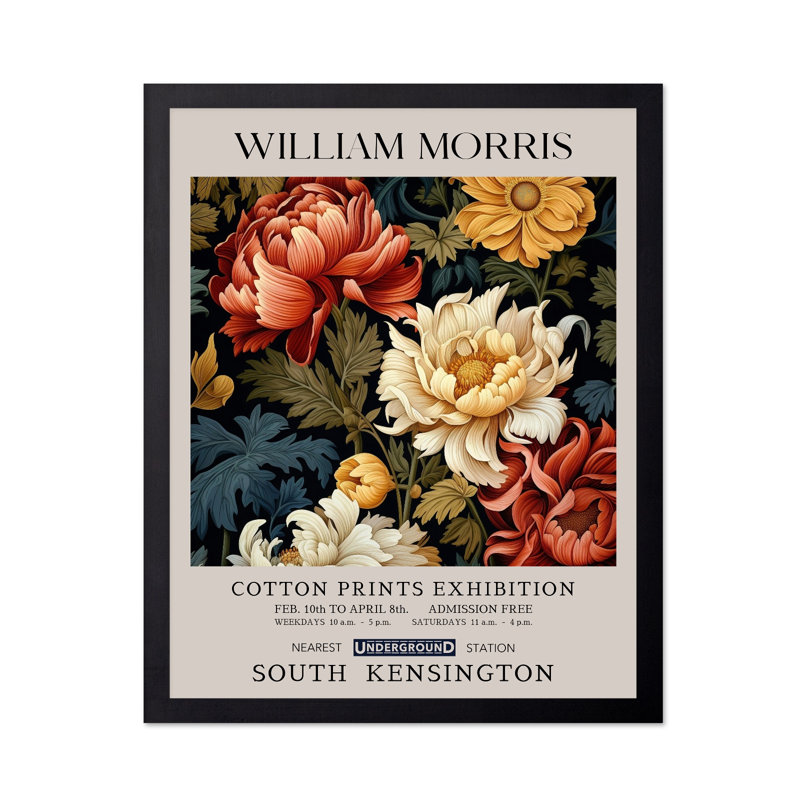 William Morris - Peony No1, Black Framed, Poster, 08"H x 10"W