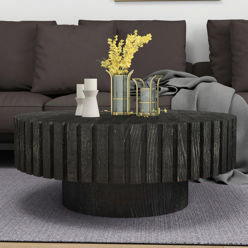 Table basse noire moderne de 31,4 pouces avec aspect bois naturel, fonctionnalité polyvalente, assemblage confortable, structure stable, mobilité flexible, bon soutien du pouce, idéale pour différentes pièces de la maison,