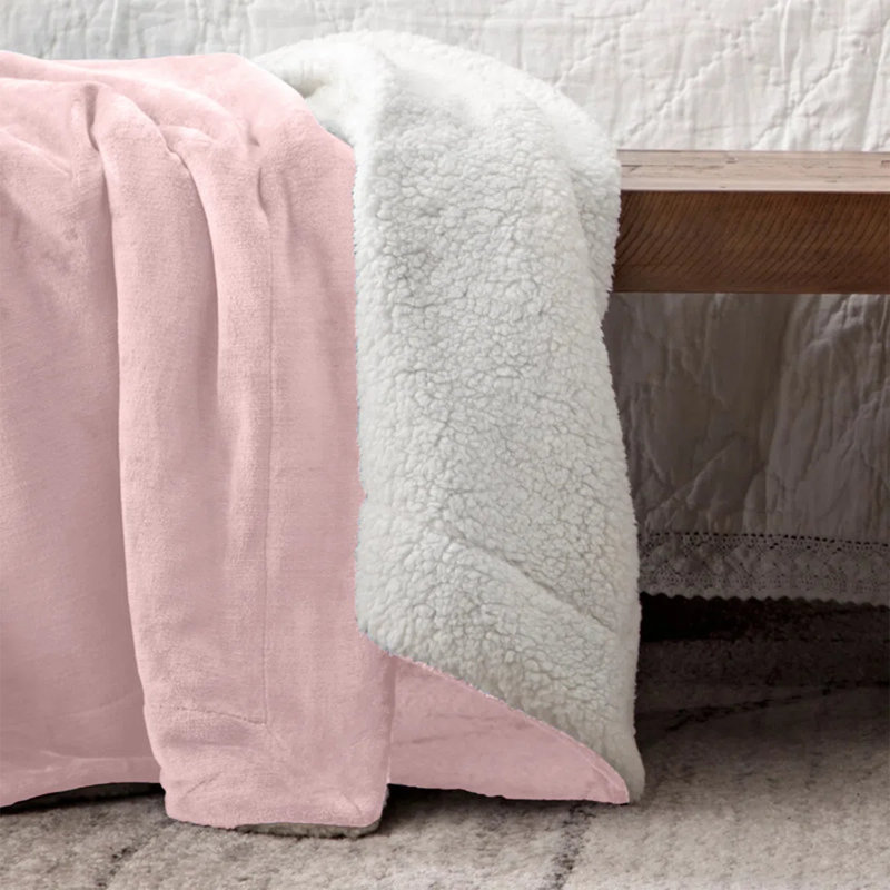 Reversible Soft Sherpa Fleece Fur Thick Dual Sided Blanket Throw, 230cm x 270cm, Pink