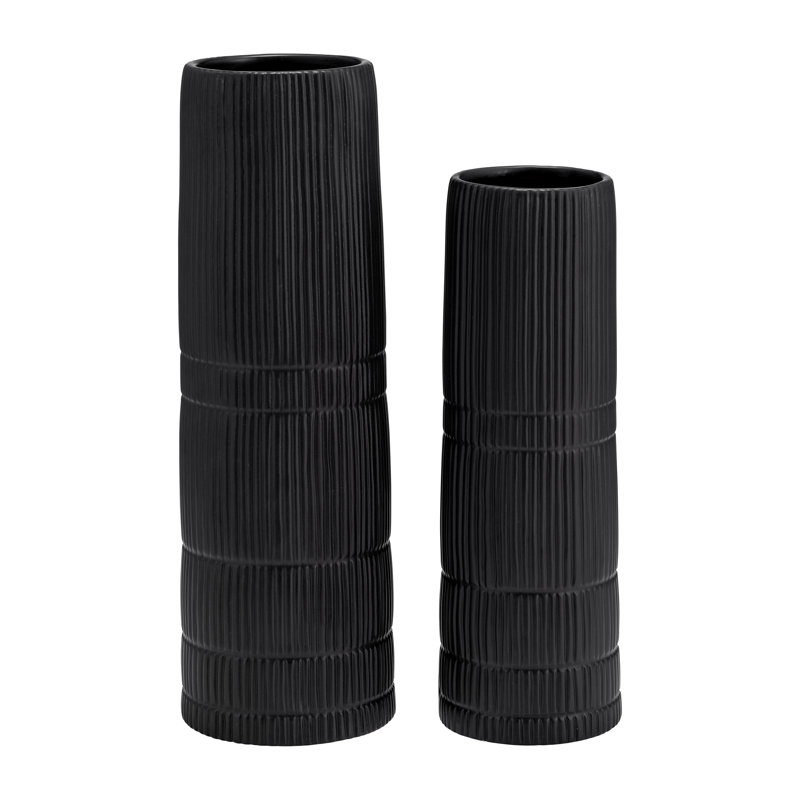 Sagebrook Home Morada Modern Neutral Ceramic Vase, Home Decor Centerpiece, Timeless Design, 15" H x 5" W x 5" D, Black