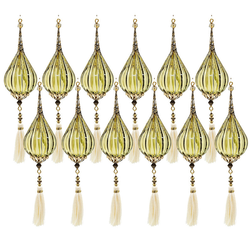 8.7" Bronze and Ivory Acrylic Teardrop Tassel Ornaments - Set of 12