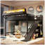 Lit mezzanine en métal noir avec glissade, tablettes de rangement, garde-robe intégrée, ports USB, lumières DEL et panneau perforé noir-129700781