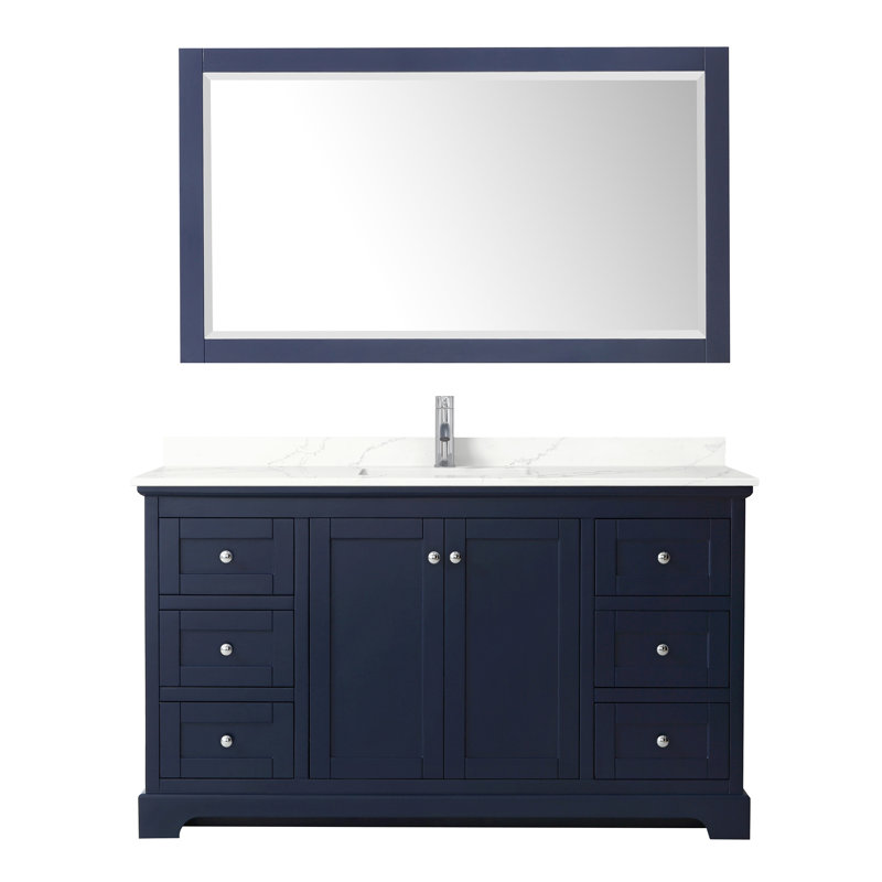 Avery Single Bathroom Vanity with Top, Dark Blue, Polished Chrome, Giotto Quartz