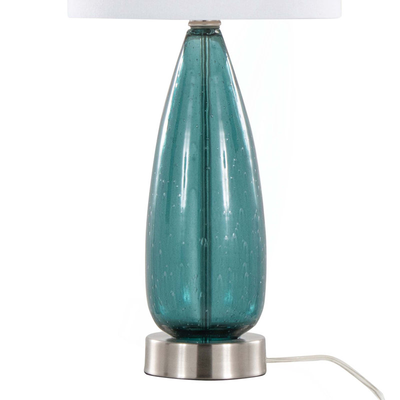 Lampe de table Bottega 22 po en verre saphir bleu, nickel brossé et toile de lin blanche de Grandview Gallery - ensemble de 2