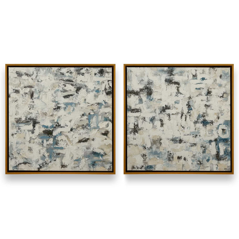 Ensemble de 2 imprimés Whispered Layers, 12 po x 12 po, Cadre flottant doré poli