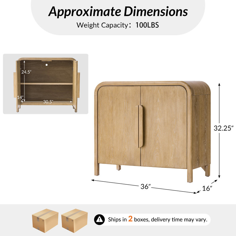 Armoire en bois de chêne naturel moderne à 2 portes avec tablettes réglables l 36 po Backlund