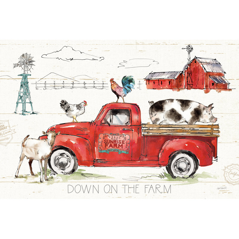 Down on the Farm II by Anne Tavoletti - Graphic Art, 30cm H x 46cm W, Black Floater Framed