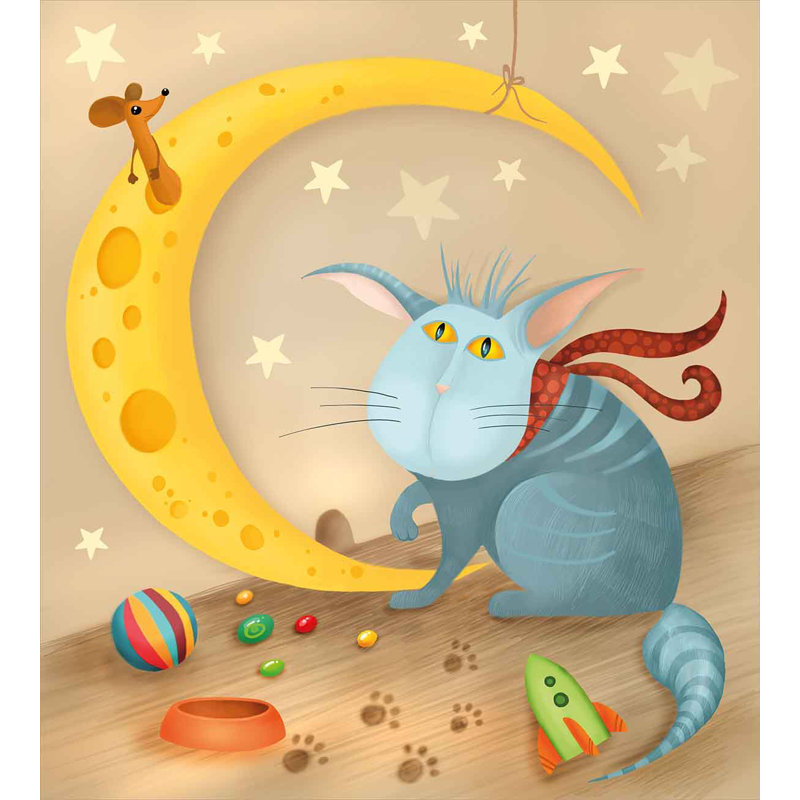 King Size Multicolor Cat and Moon Kids Duvet Cover Set