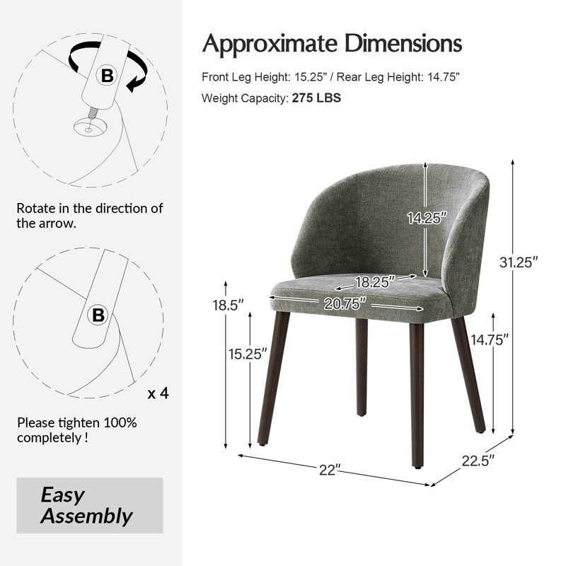 Kanalu Modern Dining Chair With Solid Wood Legs, Gray, 4