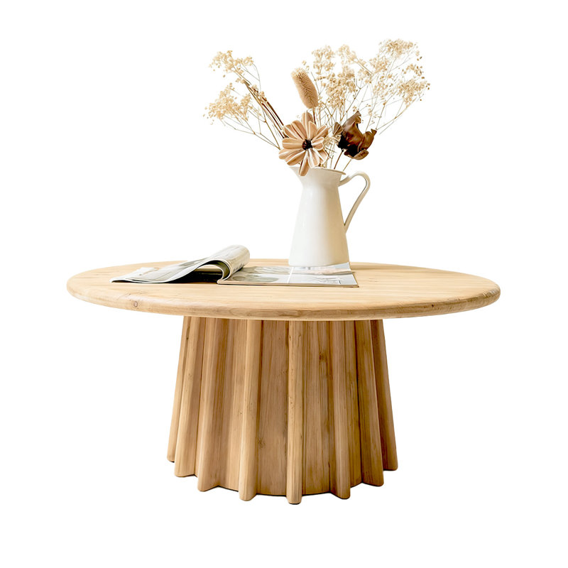 Retro Burlywood Solid Wood Round Coffee Table