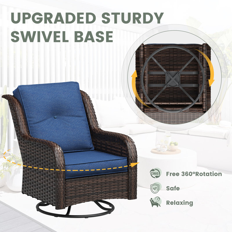 Patio Swivel Rocker Chair with Side Table, Navy