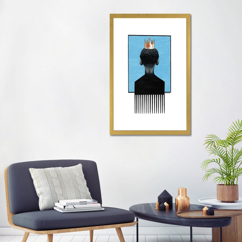 « Little Prince Afropick » par Manasseh Johnson-impression, H 32 po x l 24 po x P 1 po, Papier encadré doré, Blanc