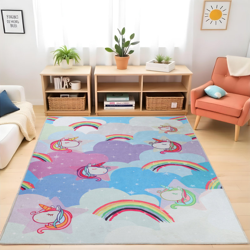 Tapis d'intérieur tissé à plat en chenille 100% polyester Hasler Unicorn Rainbow, Rectangulaire 2 pi x 3 pi