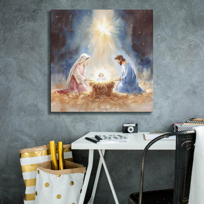 Toile épique «A Nativité de l'espoir radieux» par Ivan Guaderrama, graffiti épique, 26 po x 26 po