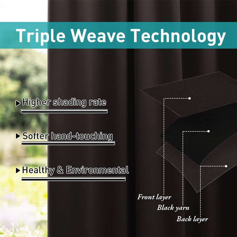 2 Panels Outdoor Curtains for Patio Waterproof, Thermal Insulated Detachable Sticky Tab Top Room Darkening Great Vertical Drape Outdoor Divider for Pergola
