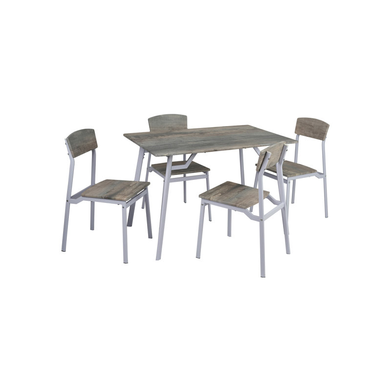 Table de salle à manger grise et blanche pour 4 - table, chaises à dossier incurvé, conception peu encombrante, chaise de table de style moderne 5 pièces gris + blanc, plateau, structure en métal, sièges confortables