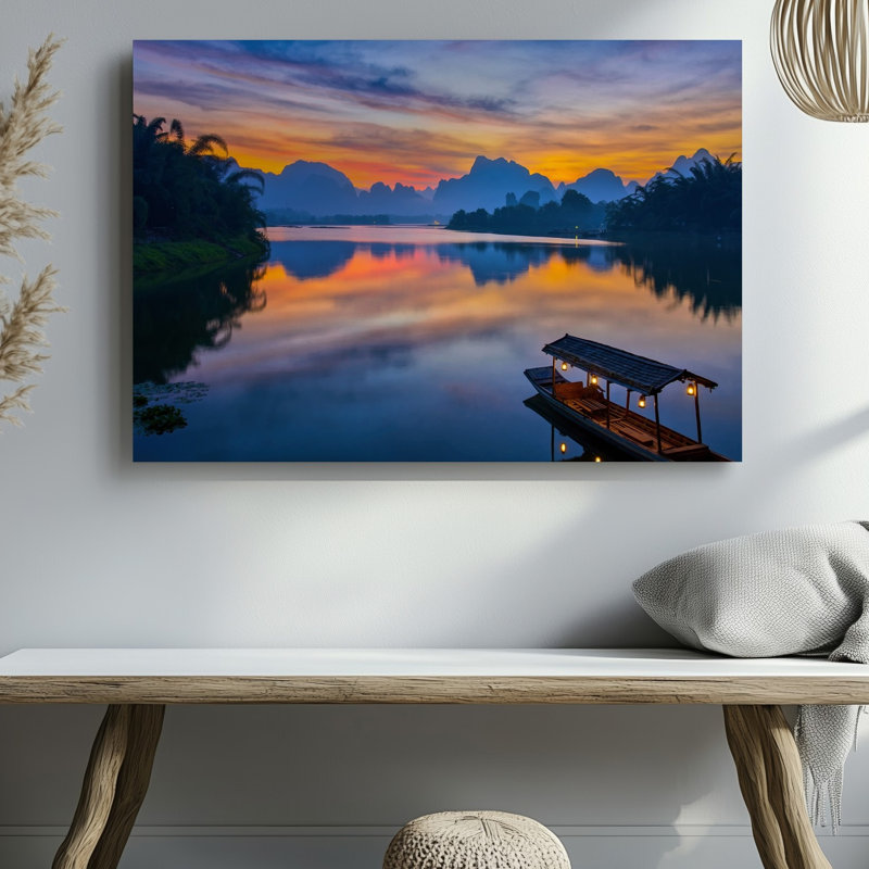 Toile, "Un paysage serein au coucher du soleil avec un lac tranquille reflétant", H 11 po x l 14 po