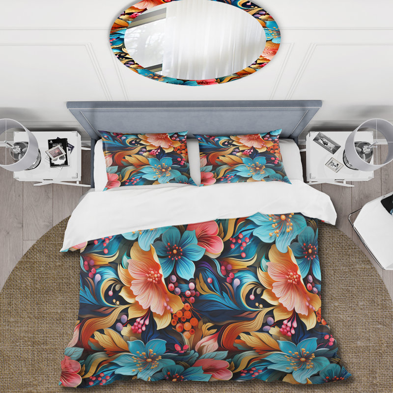Ensemble de housse de couette éclectique Eclectic Hibiscus Fusion Frenzy I, Housse de couette pour grand lit et 2 taies décor