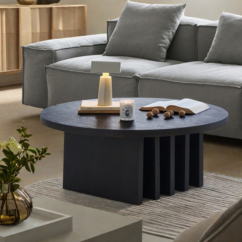 Table basse ronde en bois massif Wabi-sabi, H 15,74 po x L 39,37 po x l 39,37 po