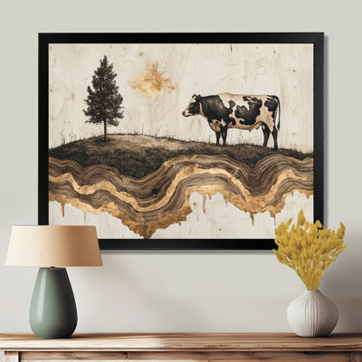 Winter Farm With Cow In The Field Landscape - Farm Large Wall Art