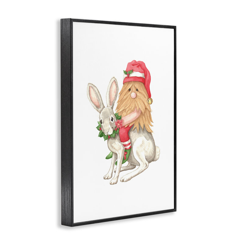Giclée encadrée par le Père Noël Elf chevauchant, design par Nancy Overton, H 30 po x l 20 po, Giclée encadrée noir minuit