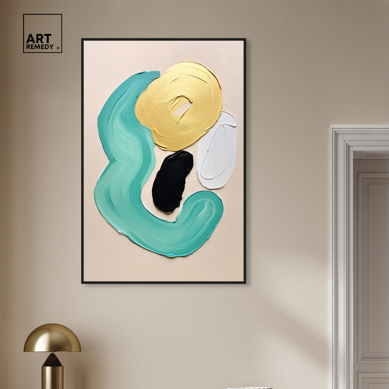 Abstrait boucles d'oreilles formes abstraites, art mural tendance par Art Remedy, Cadre noir, H 46 po x l 31 po