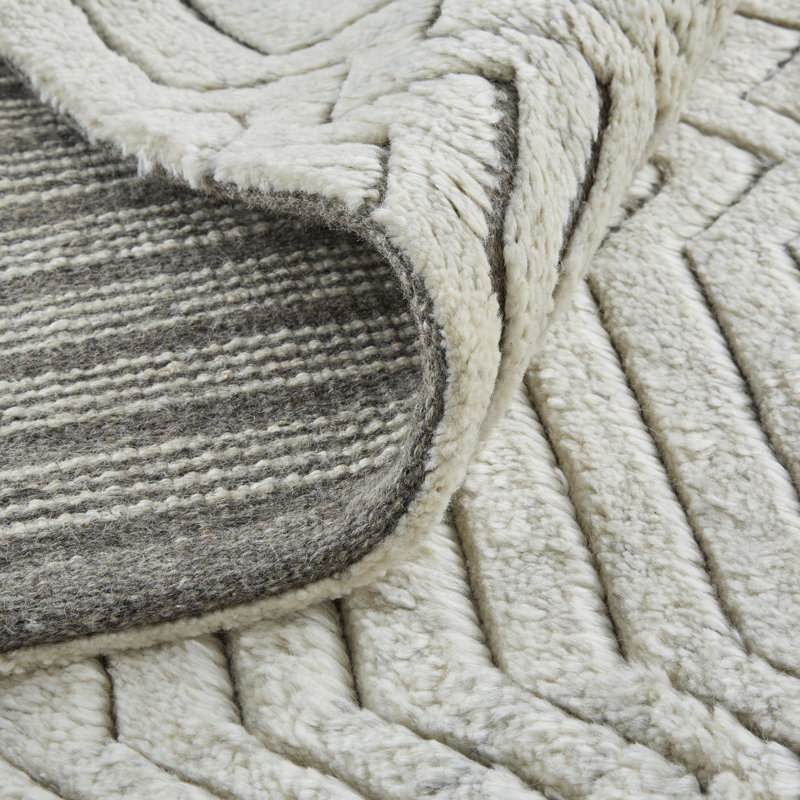 Thom Filicia Hand Knotted Wool Striped Area Rug in Ivory, Rectangle 9'6" x 13'6"
