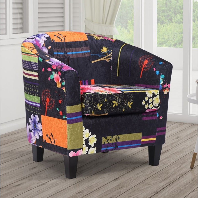 Angelice Multicoloured Patchwork Accent Tub Chair, Black