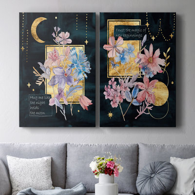 Fleurs de lune III - Toile tendue avec châssis de qualité supérieure - Prêt à être accroché