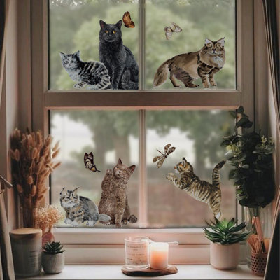 Vintage Country Cats Non-Wall Damaging Window Sticker Bird Strike Prevention