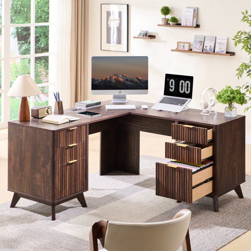 Bureau de direction en L 59 po, Noyer foncé