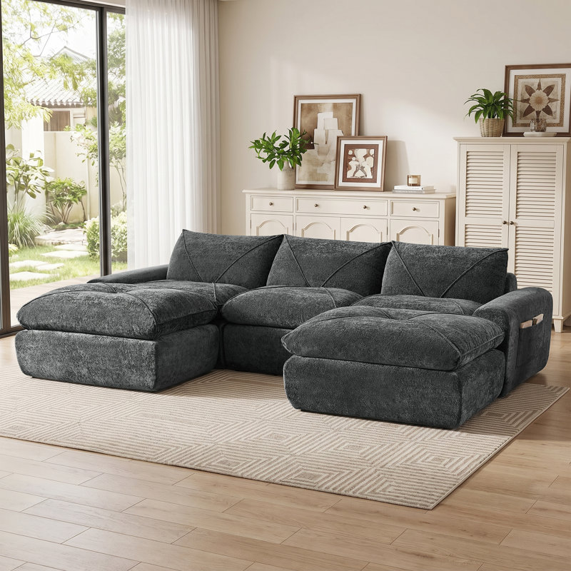 Canapés modulaires Boneless, Gris chenille, Forme en U (5 sièges)