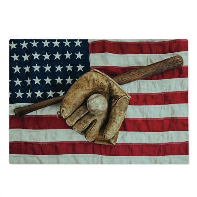 Ambesonne American Flag Cutting Board Large Grunge Baseball Brown Red Blue