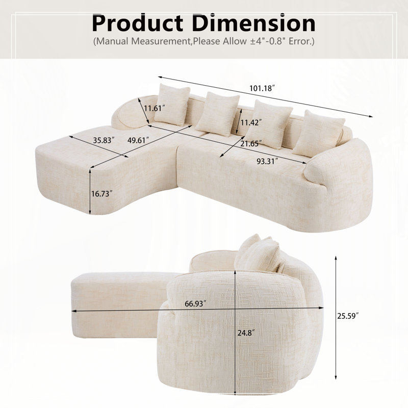 Chenille L-shaped compressed sofa, Beige Chenille