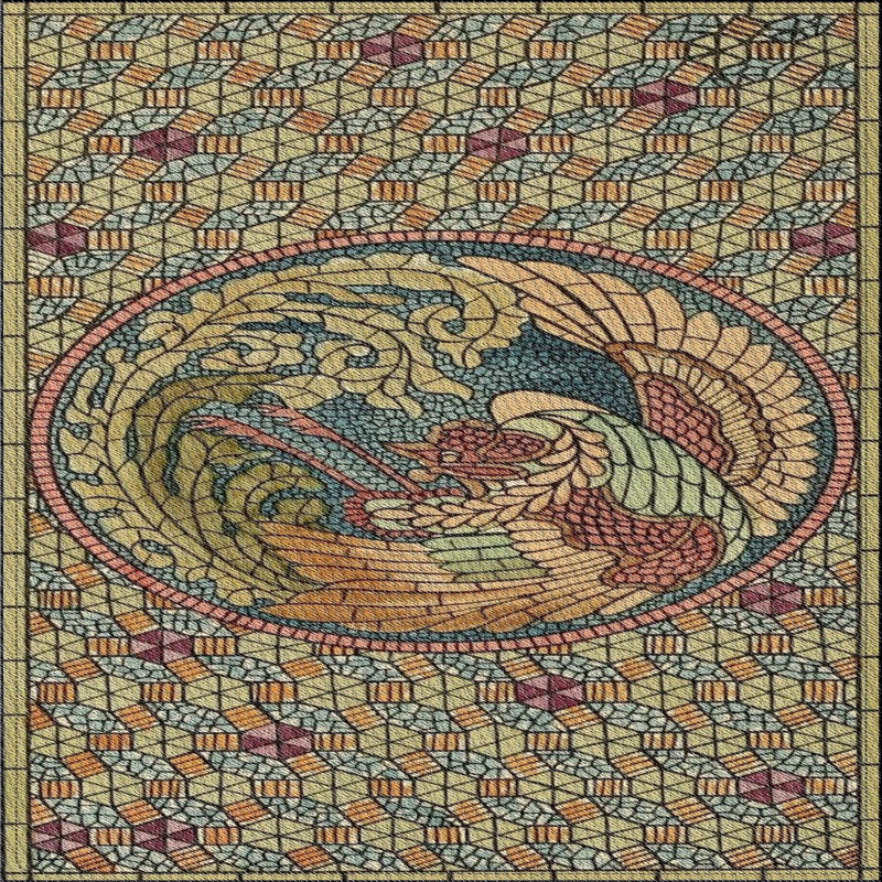 Tapis vert/brun à motif sea, Carré 3 pi
