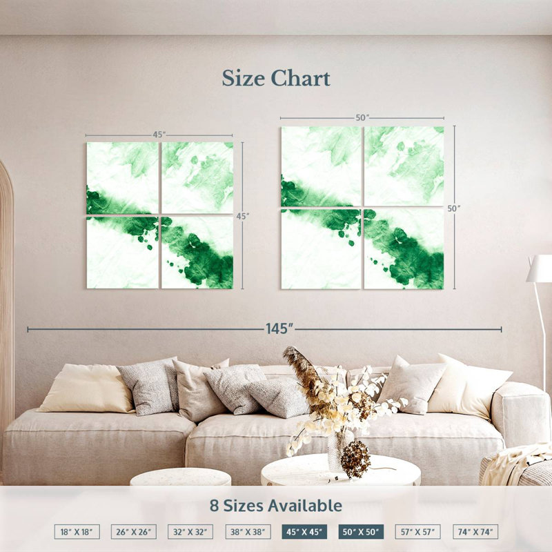 Vert et blanc abstrait, H 50 po x l 50 po