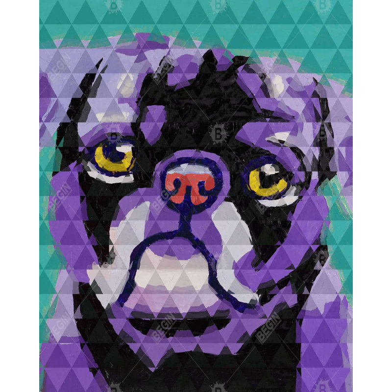 Carlin géométrique - Reproduction matte encadrée pour animaux de compagnie turquoise