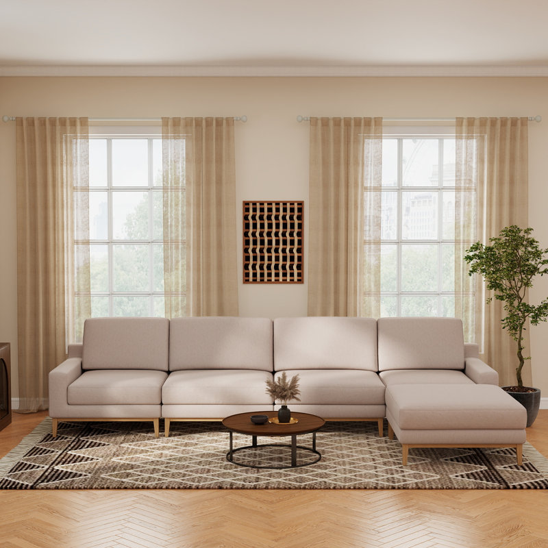 Canapé modulaire rembourré 5 pièces avec repose-pieds 5 pièces, 27.95" H x 156" W x 78" D, Khaki Polyester