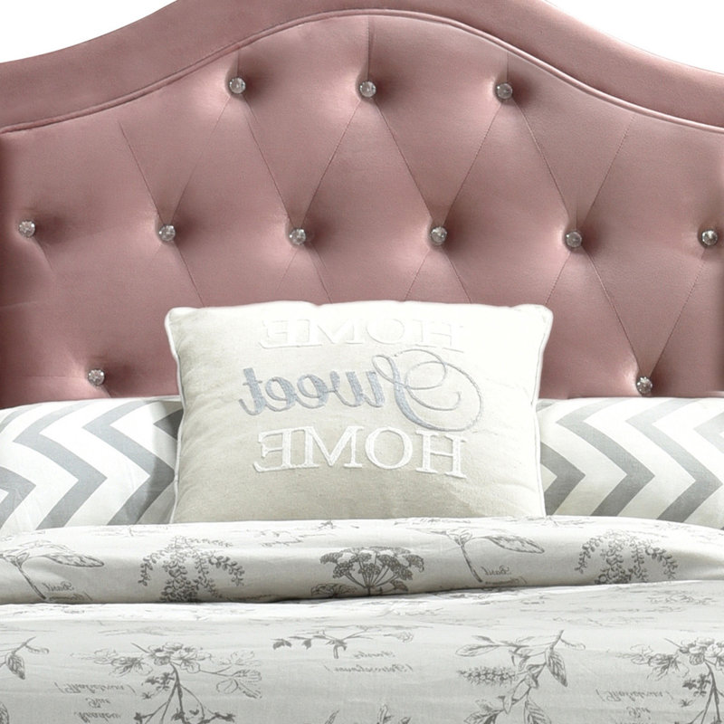 Lit plateforme touffeté rose Remmie, Double