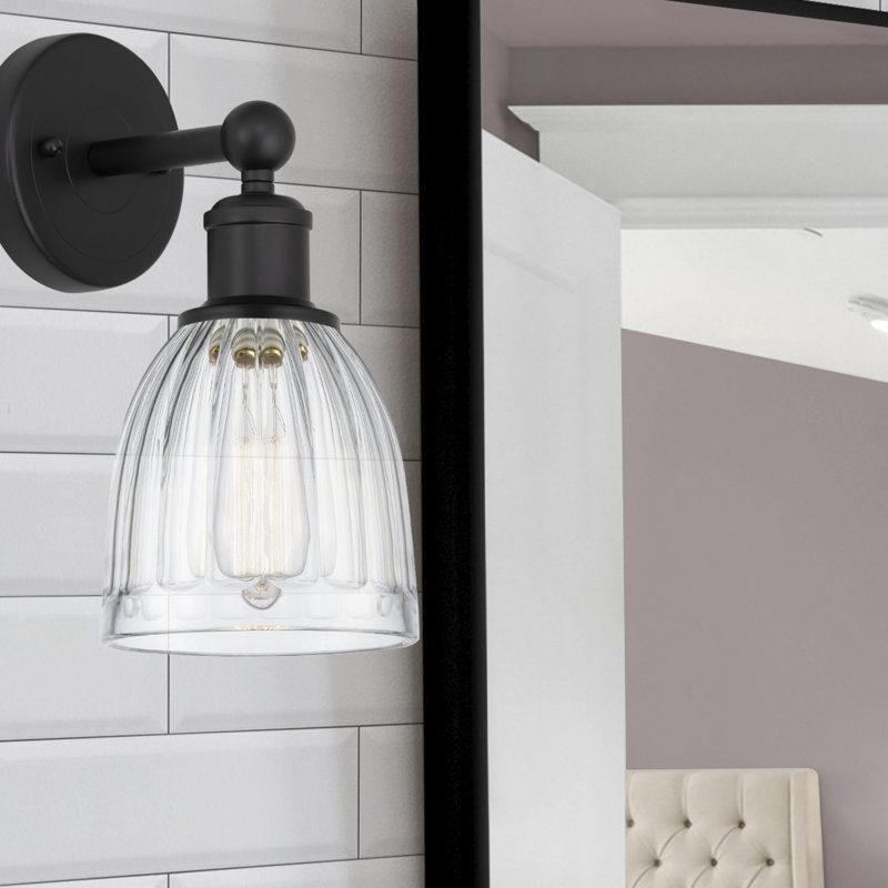 Caroleen Armed Sconce, Matte Black, Clear