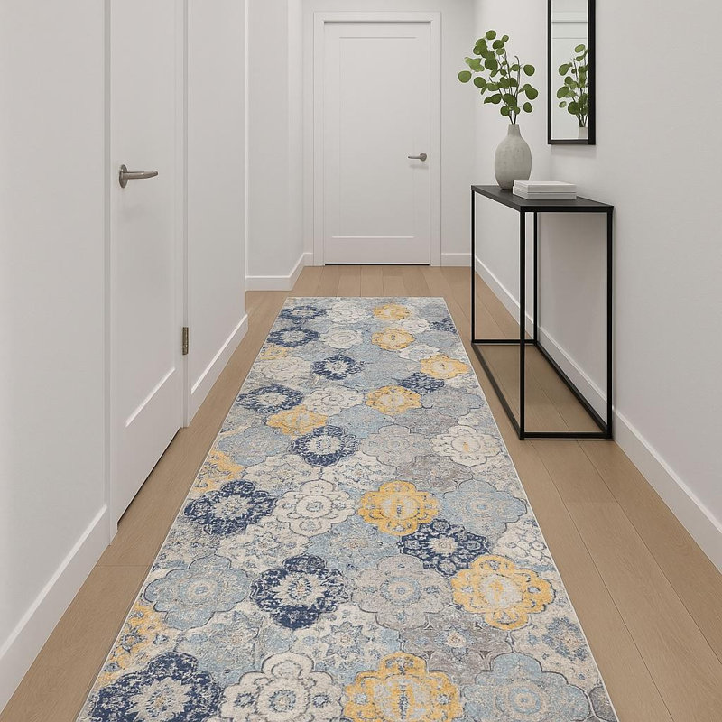 18' Rust And Gray Abstract Runner Rug