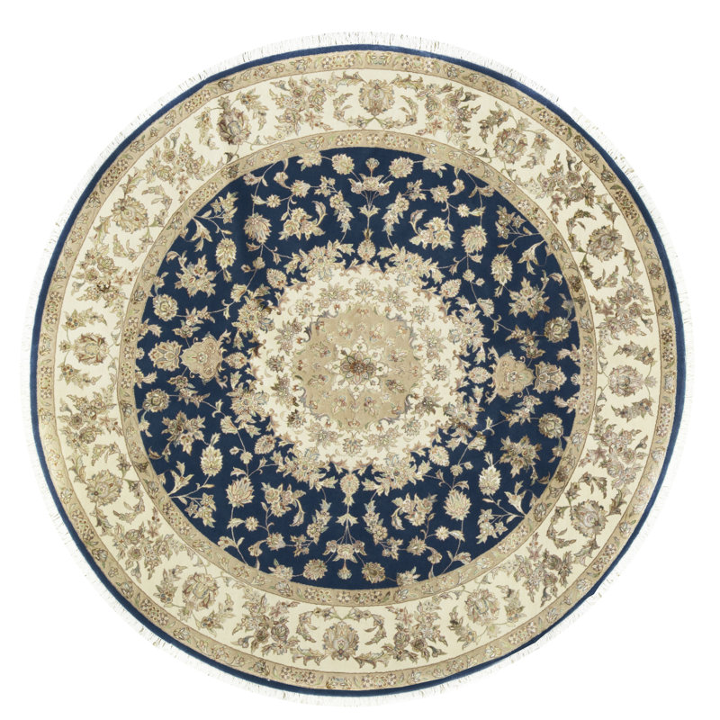 Tapis beige/bleu handwoven rond 8 pi one-of-kind select Walton