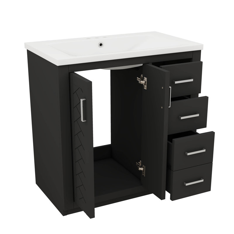 Ensemble de meuble-lavabo 36 po avec lavabo en céramique 36 po, ensemble de meuble-lavabo autonome équipé de 3 tiroirs, Noir