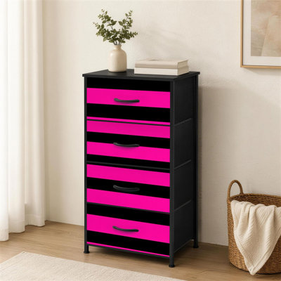 4-Drawer Dresser for Bedroom Pink Horizontal Stripes Black Minimalist Bold Graphic Small Tall Clothes Dresser for Closet Organizers with Chest of Drawers Fabric Storage Bins Dressers