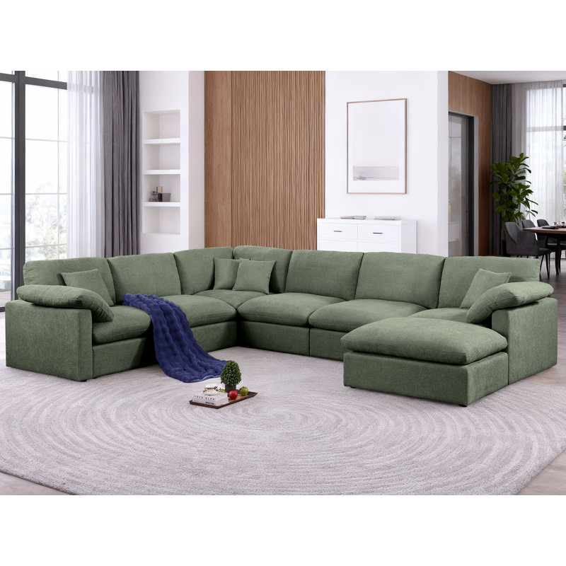 Canapé modulaire surdimensionné d'angle surdimensionné, ensemble de salon modulaire en chenille Shariff Cloud, Chenille verte