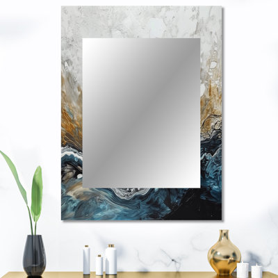 Gris doré moderne abstrait contemporain II - miroir en marbre, miroir mural gris unique, impression d'art en métal
