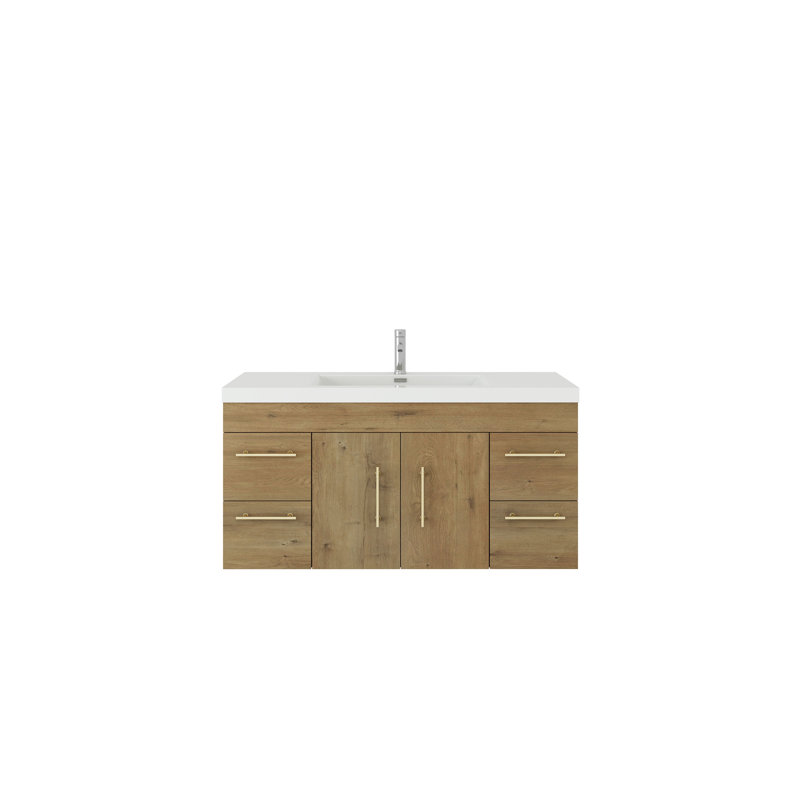Romer 47.2 " W Wall Mounted Single Vanity Bathroom Vanity With Acrylic Top, Oak, Gold