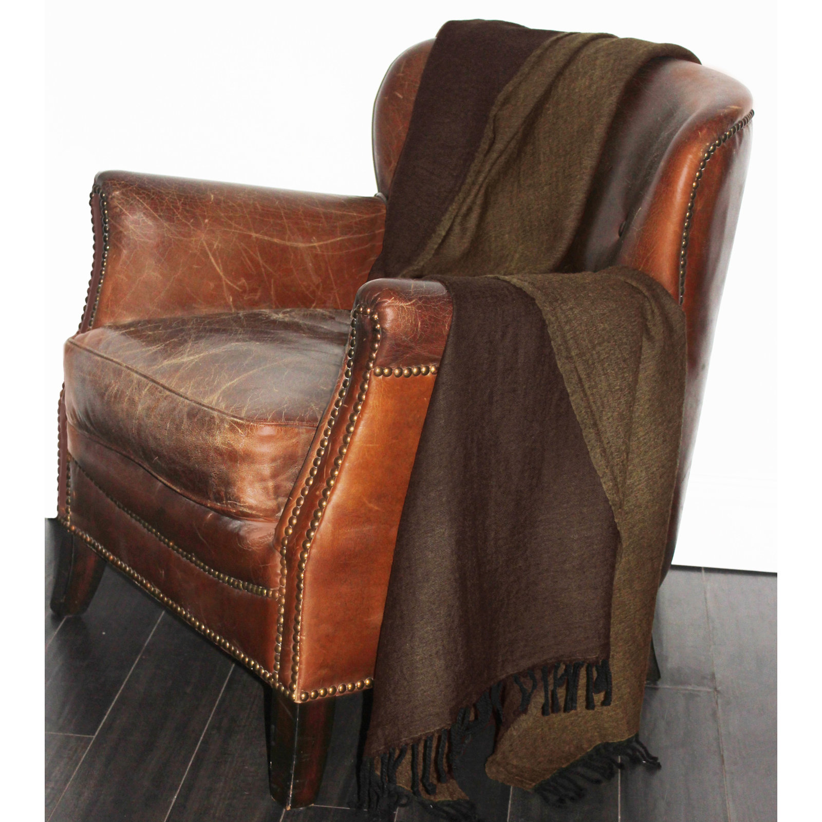 Cosette Reversible Wool Throw Blanket, Brown/Taupe