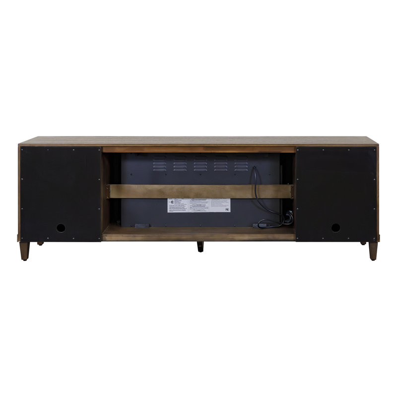 Console pour foyer en bois avec portes et meuble télé Michaella, Brun, H 26 po x l 81 po x P 15 po
